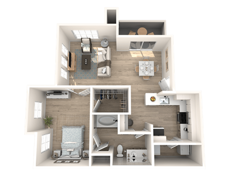 Floor plan for 1 bed, 1 bath, 751 sqft